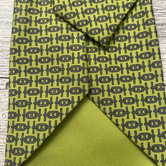 HERMÈS Men's 100% Silk Seda Seta Seide Neck Tie Green - Picture 7 of 7